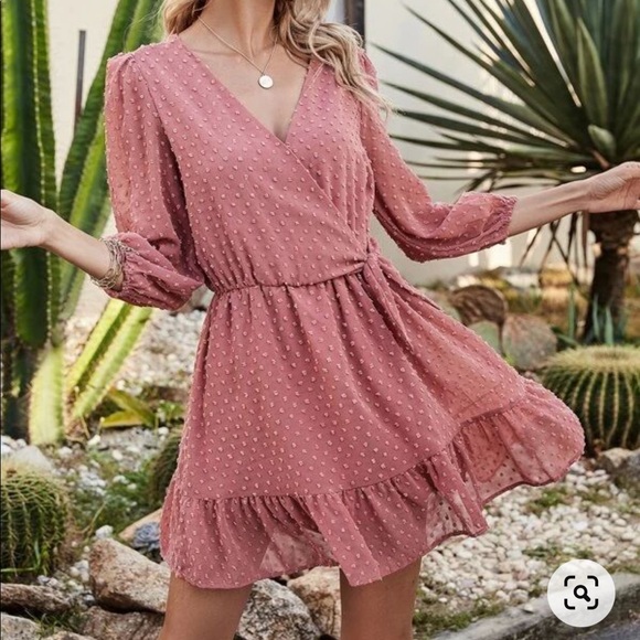 Swiss Mesh Dot Side Tie Jumpsuit Mini Dress Mauve - Picture 13 of 16